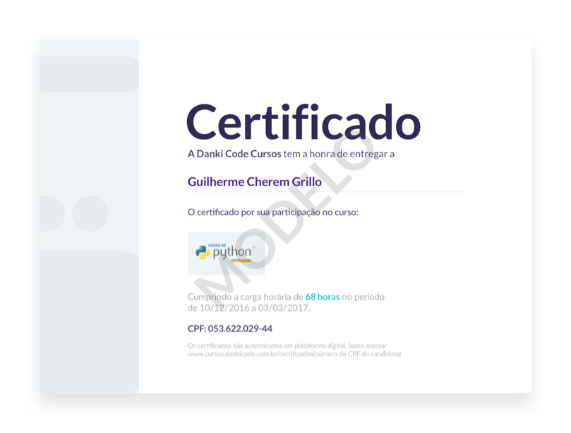 certificado curso de python Danki Code